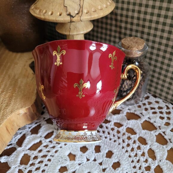 WINDSOR - Vintage Burgundy Red & Gold Porcelain Tea Cup - Picture 10 of 12
